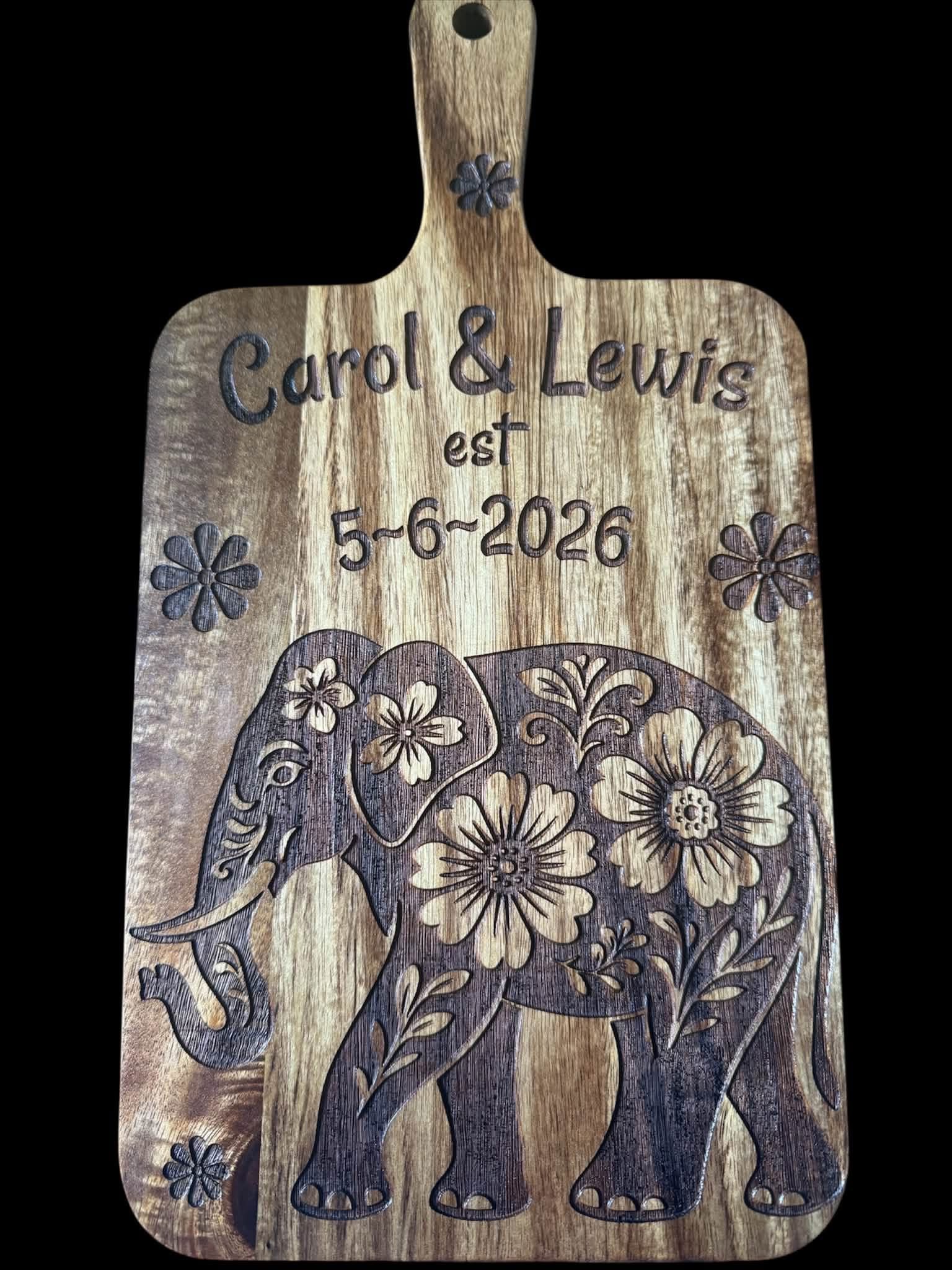 Personalized elephant laser engraved wooden board